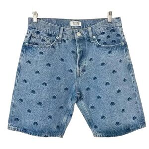 ONLY & SONS Embroidered Denim Jean Shorts Novelty Print